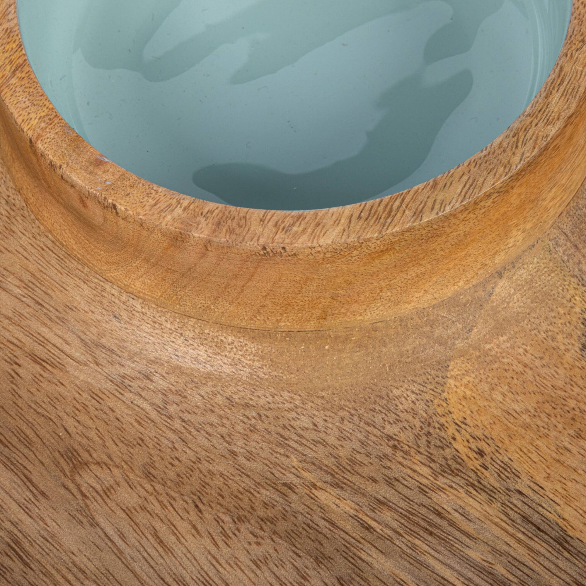 Hello Honey® 13.75" Mango Wood with Blue Enamel Center 2 Section Lazy Susan Server